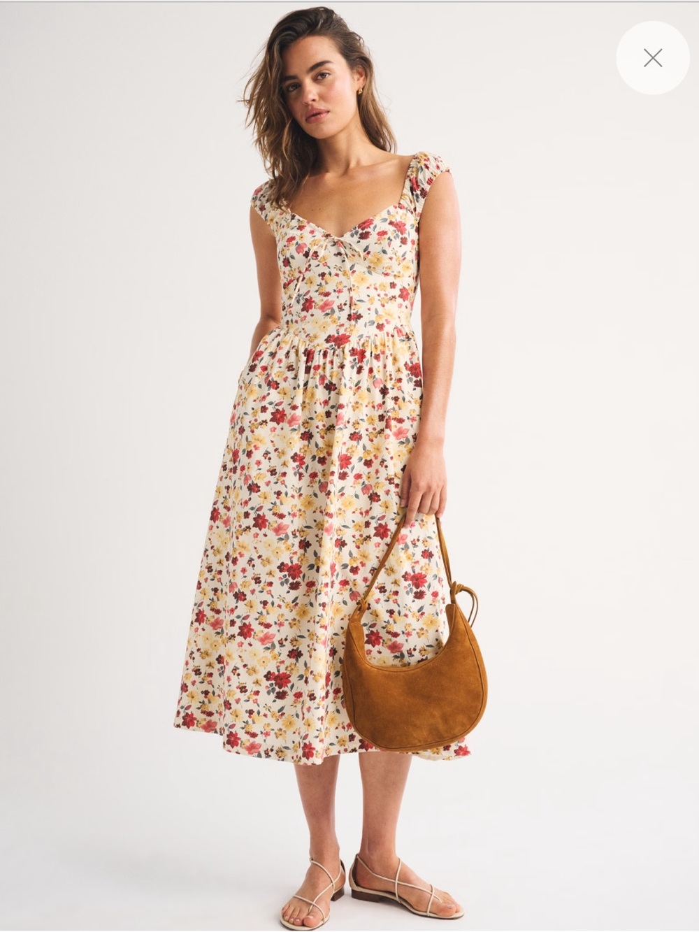 100% Cotton Bra-Free Cap Sleeve Dipped Waist Midi Dress